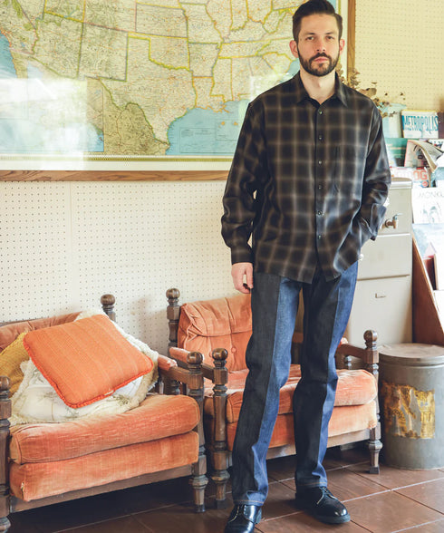 MR.OLIVE / TENCEL CHECK / SQUARE REGULAR COLLAR SHIRT / ミスターオリーブ テンセルチェック スクエアレギュラーカラーシャツ